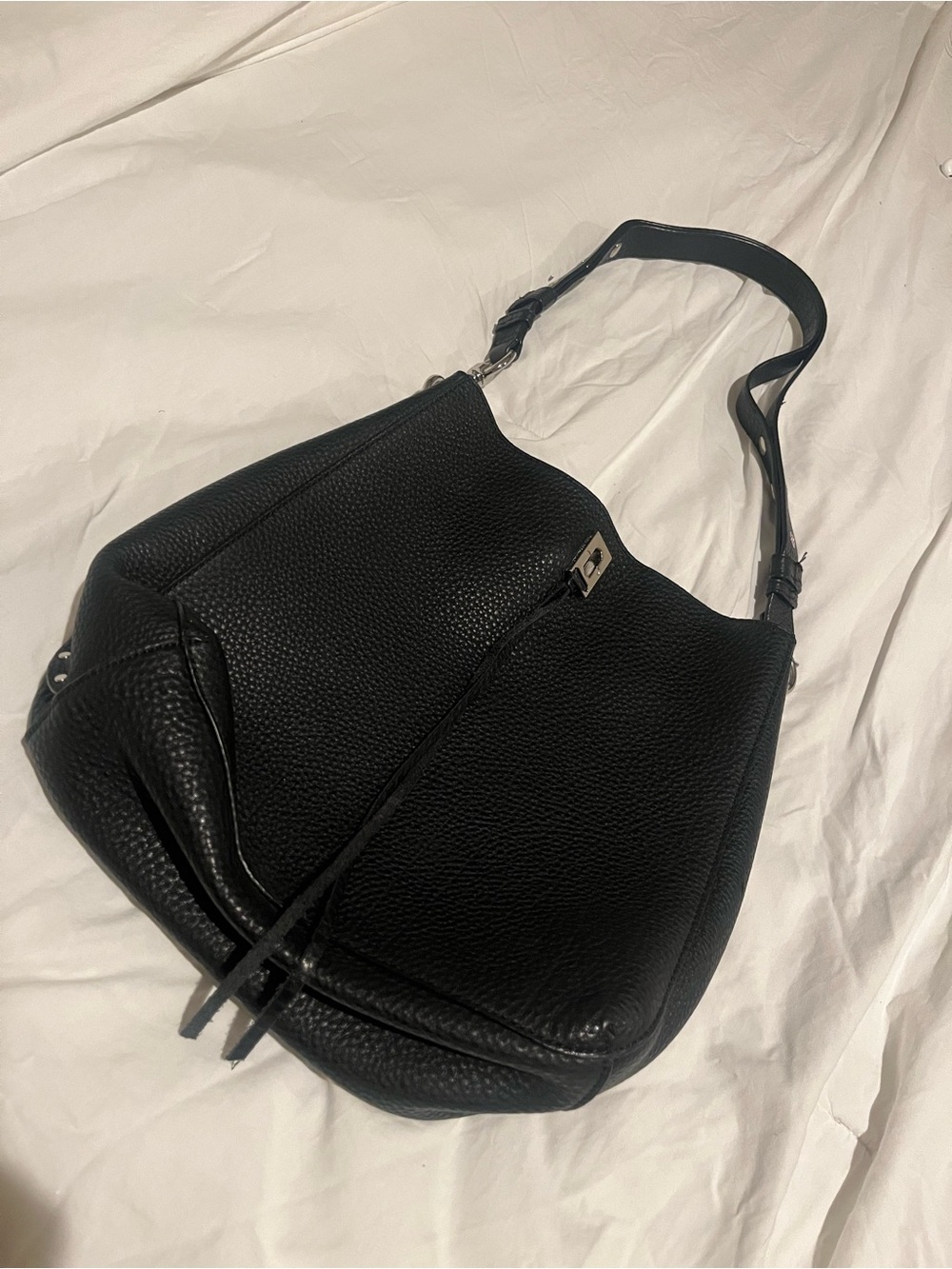 Rebecca Minkoff Black Pebbled Leather Shoulder Bag with Turn-Lock